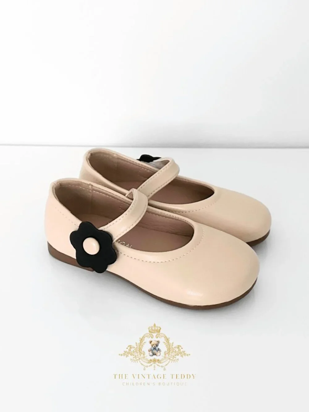 NWT Cute Children's Mary Jane Flats for Girls Kids Shoes Flower Cream Black 10